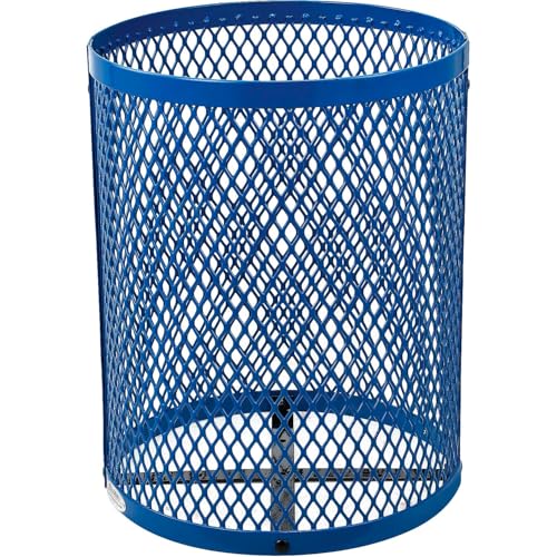 Global Industrial Outdoor Diamond Steel Trash Can with Rain Bonnet Lid and Plastic Liner, 36 Gallon Capacity, Blue, Commercial Trash Can, 23-1/2" Diameter, 40-1/2"H - color: Blue