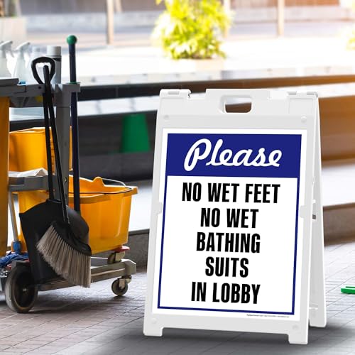 Please No Wet Feet No Wet Bathing Suits In Lobby Folding Floor Sign, 18x24 Inches, Portable A Frame, Made in USA by My Sign Center - size: 18x24 Plastic