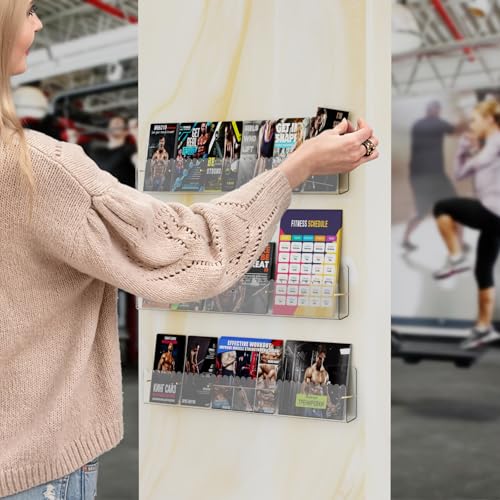 Brochure Holder Wall Mount, 2 Pack Acrylic Modular Flyer with Adjustable Magnetic Golden Bolt, Wavy Lace Pamphlet Display Stand for Organizer Trifold Flyer, Document, Leaflet, 6 Slots - color: 6 Slots