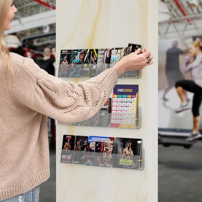 Brochure Holder Wall Mount, 2 Pack Acrylic Modular Flyer with Adjustable Magnetic Golden Bolt, Wavy Lace Pamphlet Display Stand for Organizer Trifold Flyer, Document, Leaflet, 6 Slots - color: 6 Slots