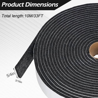 33 Ft Gray Weather Stripping Door Seal 1-1/4inch Wide 3/16inch Thick Adhesive Felt Tape for Doors and Windows Reusable Soundproof Felt Strip for Absorbing Water Condensation Moisture