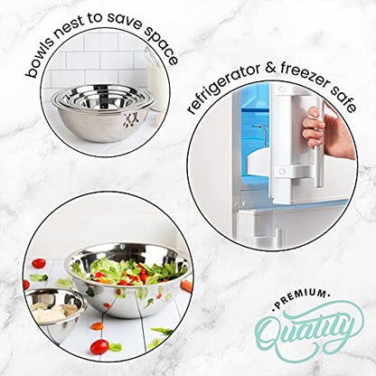 WHYSKO Stainless Steel Mixing Bowls Set, 5-Piece Meal Prep & Food Storage - color: Blue