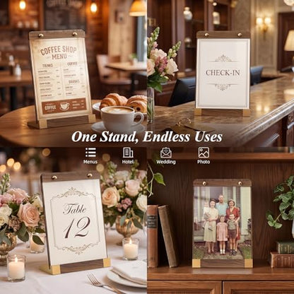 PPH-Sisy 4 Pack Acrylic Sign Holders 4x6 with Wood Base, Tabletop Display Sign Stand for Menu Flyer Poster, Clear Acrylic Paper Frame for Restaurant Coffee Shop Hotel Office Exhibition - size: 4x6-4 Pack