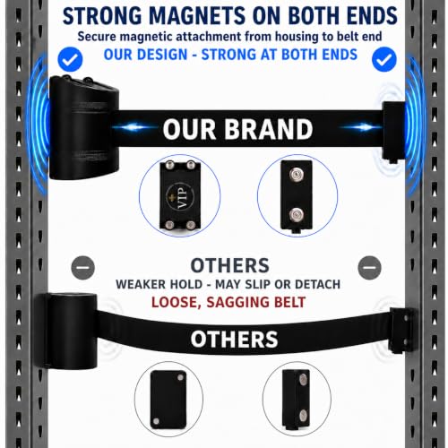 Magnetic Retractable Wall Barrier - Temporary Crowd Control Tool for Safety Queue Solution - 120" Belt Length Coverage with Strong Magnets by VIP Crowd Control (Black) - color: 120" Black