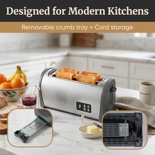 Elite Gourmet 4-Slice Long Slot Toaster, 1.5" Extra-Wide Slots, Touchscreen - color: Grey