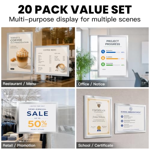 Acrylic Sign Holder 8.5 x 11 Wall Mount, Magnetic Sign Holder Silver - color: Silver, size: 20 Pack 8.5" x 11"