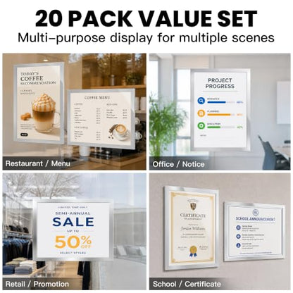 Acrylic Sign Holder 8.5 x 11 Wall Mount, Magnetic Sign Holder Silver - color: Silver, size: 20 Pack 8.5" x 11"