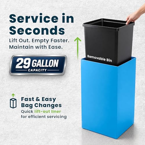 Alpine Commercial Indoor Recycle Bin with Lid - 29 Gallon Blue Recycle Bin Recycle Trash Can Office Recycling Bins, Metal Recycling Container with Stickers & 3 Optional Lids Sold Separately - color: Blue Can