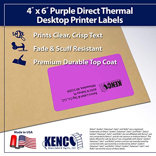 4" X 6" Direct Thermal Perforated Stickers Labels for Shipping Labels, Inventory, and Color Coding - Compatible with Zebra, Rollo, Godex and More (Purple, 6 Rolls) - color: Purple, size: 6 Rolls