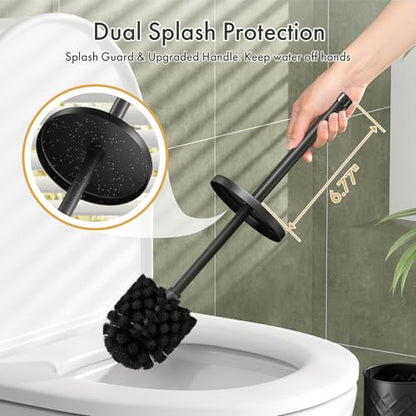 Toilet Bowl Brush and Holder Set 2 Pack with 4 Extra Brush Heads (Black) - color: Black