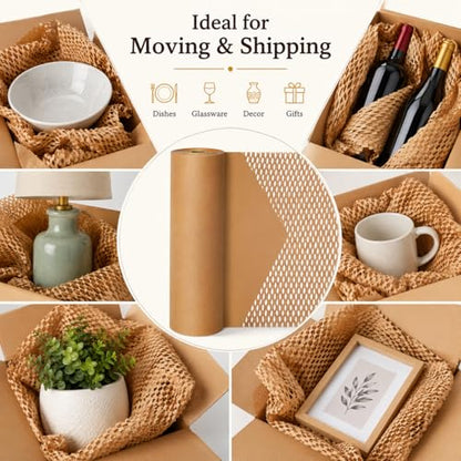 Honeycomb Packing Paper, Bubble Cushioning Wrap Alternative for Moving & Gift Wrapping, Includes 20 Fragile Sticker Labels (12Inchx100Feet) - size: 12Inchx100Feet