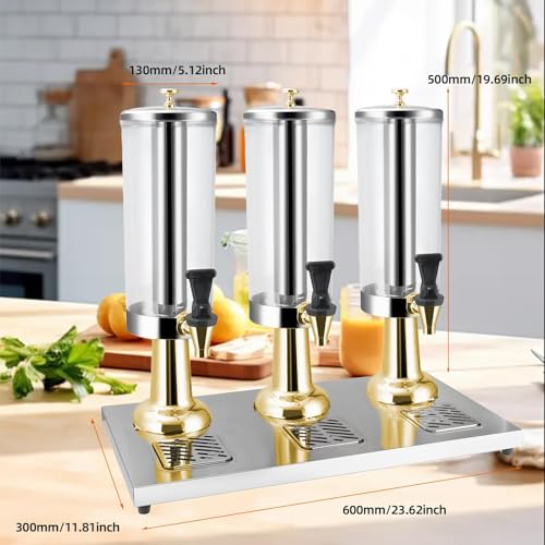Hot and Cold Beverage Dispenser with Stand, 2.38 Gallon All-in-One Commercial Drink Dispenser with Ice Core&Stainless Steel Drip Trays for Parties, Beer Bar, Coffee (GOLD, 3 Head-2.38 GAL) - color: Gold