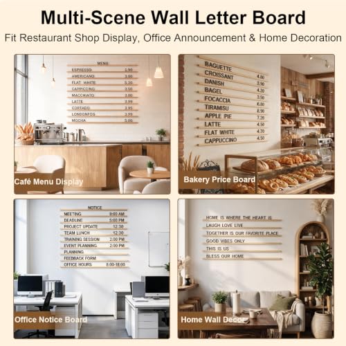 Wooden Tone Wall Menu Letter Board 10 Rails ＆ 605 Changeable Letters