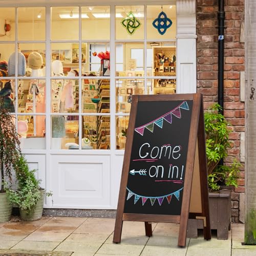 4 THOUGHT A-Frame Double-Sided Magnetic Chalkboard 40"x20", Rustic Brown - color: Rustic Brown