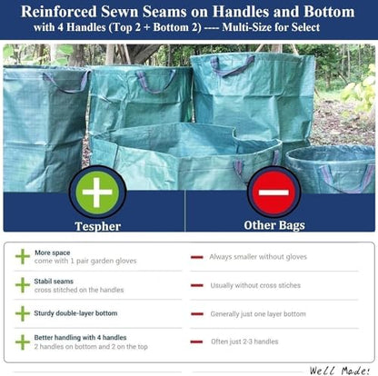 Professional 2-Pack 106 Gallon Large Lawn Garden Bags (D31,H31 inch) Yard Waste Bag with Gardening Gloves for Big Leaf Bag,Yard Debris,Garden Trash Container,Lawn Grass Clippings,Weeds Bags 4 Handles