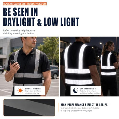 AYKRM 12 colour High visibility viz vest hi vis viz reflective work construction safety vest (XS-8XL) - color: Black, size: Small