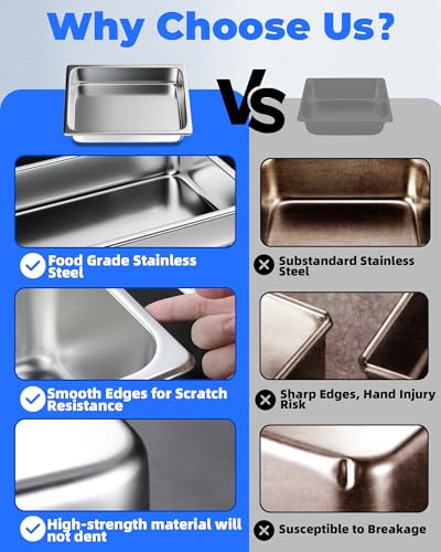 WantJoin Stainless Steel Steam Table Hotel Pans Set 1/1 Size 6 Inch 6 Pack - color: 6" Deep, size: 1/1 Size Thickened