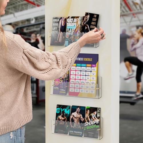 Brochure Holder Wall Mount, 2 Pack Acrylic Modular Flyer with Adjustable Magnetic Golden Bolt, Wavy Lace Pamphlet Display Stand for Organizer Trifold Flyer, Document, Leaflet, 3 Slots - color: 3 Slots