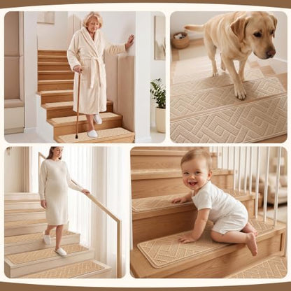 Non Slip Stair Treads for Wooden Steps, 15 Pack 8"x30", Beige - color: Beige, size: 8" x 30"
