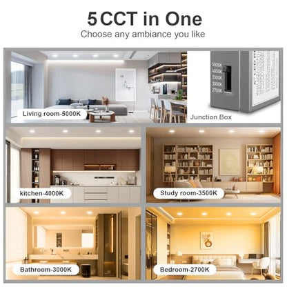 CHARKEE 24 Pack 6 Inch Ultra-Thin 5CCT LED Recessed Ceiling Light,Canless - color: ‎5000k/4000k/3500k/3000k/2700k - 5cct White, size: 6 inches 24 pack