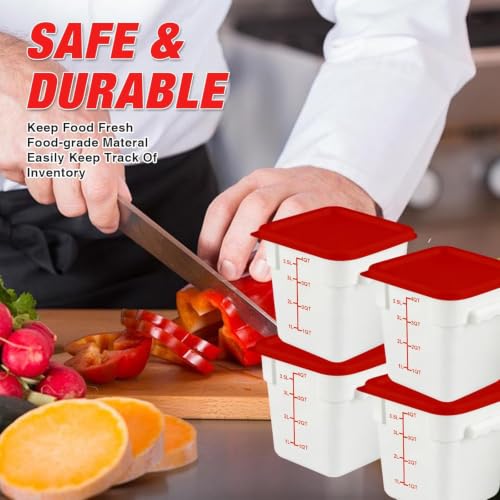 Square Food Containers with Lids 4-Pack, Commercial Grade Plastic Bins for Restaurant Kitchen Pantry Storage, Freezer & Dishwasher Safe (Red, 4QT-4PACK) - size: 4QT-4PACK