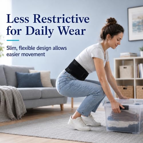 Breathable Thin Back Brace for Women, Adjustable Lower Back Support Belt for Everyday Pain Relief, Slim Low-Profile Lumbar Brace with Gentle Compression, Comfortable Under Clothes - size: L/XL(Waist:43"-53")