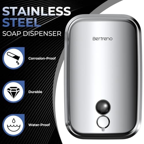 Commercial Soap Dispenser Wall Mount Stainless Steel Soap Dispensers Liquid Manual Anti-Leak Pump Hand Soap Dispenser for Bathroom Kitchen Silver (17 fl.oz./500ml) - color: Silver, size: 500ml