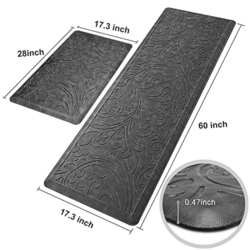 KMAT 2PCS Kitchen Mat Cushioned Anti-Fatigue Comfort Standing Mat Rug - color: Grey, size: 1'5" x 5' +1'5" x 2'4" (Rectangular)
