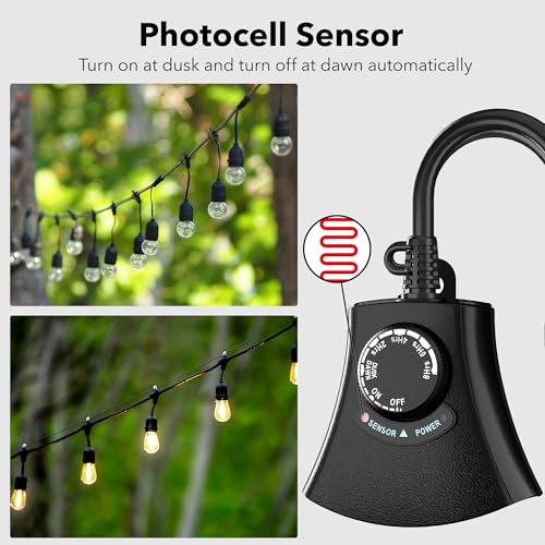 HBN Outdoor Light Timer, Dusk to Dawn Light Sensor Outlet,3 Grounded Outlet - size: 3 Outlets