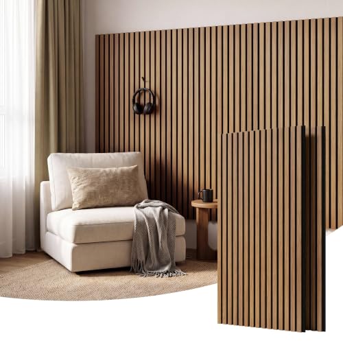 Amsleekey 2-Pack 47.2″x23.6″ Acoustic Wood Slat Wall Panels, 4 Hooks, Teak - color: Teak, size: 47.2 x 23.6 in - 2 pcs