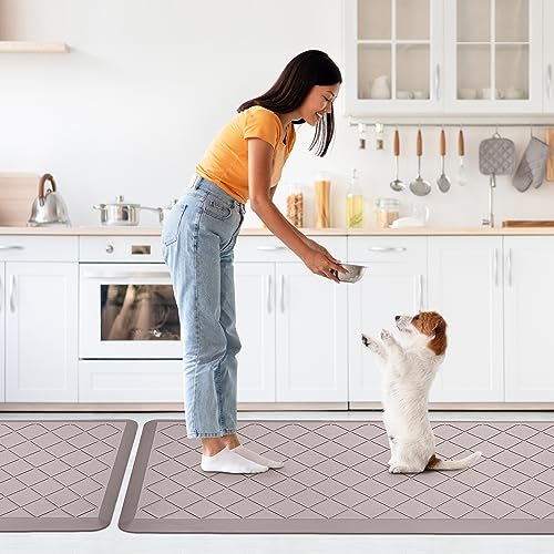 Cushioned Kitchen Mat 2 PCS, Anti Fatigue Kitchen Rugs, Heavy Duty Non-Skid, Ergonomic Comfort Foam Kitchen Floor Mat for Home, Office, Sink, Laundry, Khaki - color: Khaki