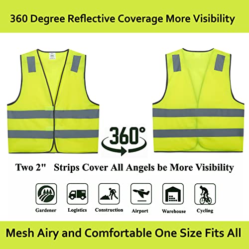 Safety Vests 10 Pack - Yellow Reflective High Visibility Construction ANSI Class 2 Work Vest for Men,Woman,Hi Vis Vest Mesh and Neon Silver Strip - color: Yellow