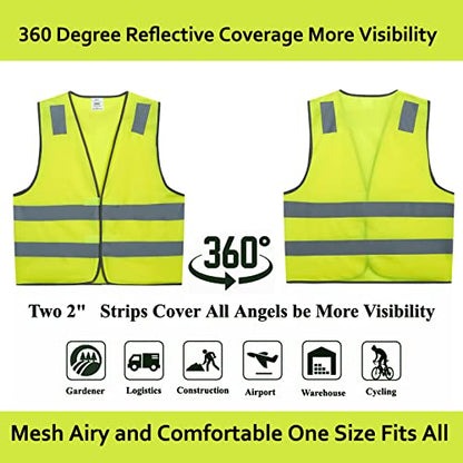 Safety Vests 10 Pack - Yellow Reflective High Visibility Construction ANSI Class 2 Work Vest for Men,Woman,Hi Vis Vest Mesh and Neon Silver Strip - color: Yellow