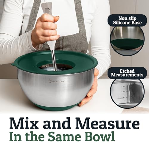Priority Chef Stainless Steel Mixing Bowls with Lids Set, 3 Grater Attachments, Airtight Lids, Non-Slip Silicone Base Mixing Bowl Set, Large Prep Metal Mixing Bowls for Kitchen, Green - color: Green