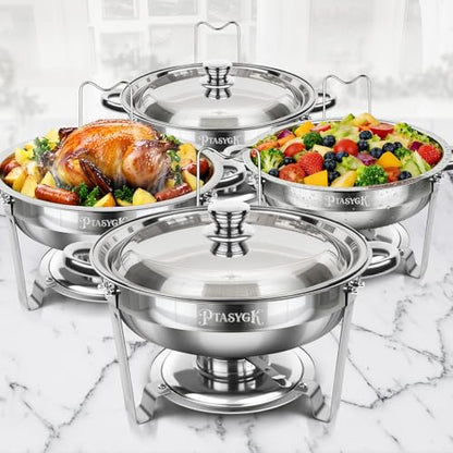 Round Chafing Dishes Buffet 4 Pack 5QT Silver Stainless Steel Lid - size: Silver-4 PACK