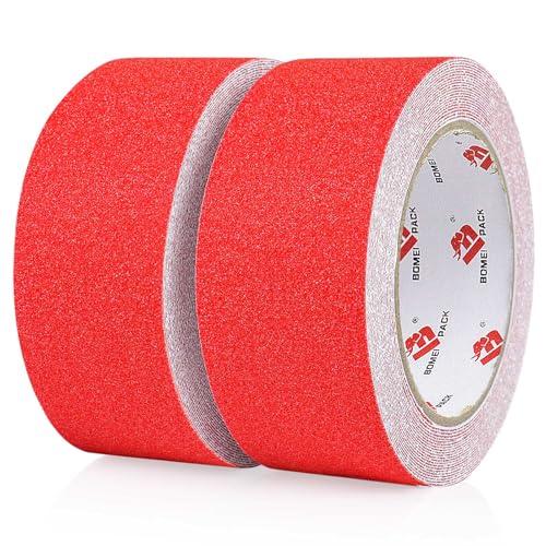 BOMEI PACK Anti Slip Traction Tape,2 Inch x 16.5 Ft,Heavy Duty Non Slip Tape,Grip Tape for Stairs, Tread Step, Indoor & Outdoor Use,Waterproof Stairs Non Skid Treads (Red) - color: Red