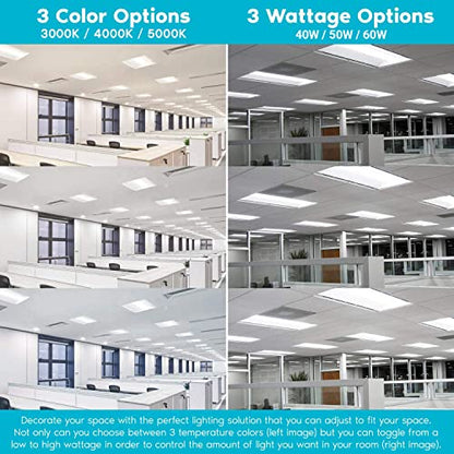 2x4 FT Center Basket LED Troffer Panel Light, 40/50/60W, 3 Color Options 3000K | 4000K | 5000K, Dimmable Drop Ceiling Lights, 5000/6250/7500 Lumens, Damp Rated, 120-277V, Premium (4 Pack) - size: 2X4 Troffer - 4 Pack