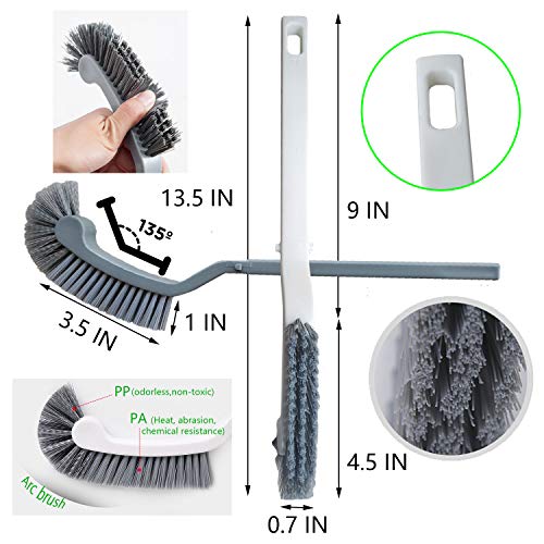 Bathroom Brushes Kitchen Cleaning Brush Set Toilet Bowl Brush Scrub Brush Home Cleaner Floor Stiff Bristles with Adhesive Hooks Plastic Handle Durable 13.5-Inch Deep Cleaning - color: White