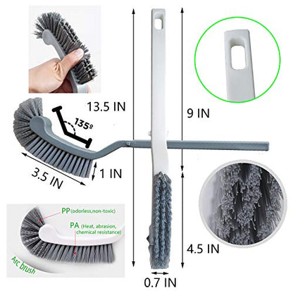 Bathroom Brushes Kitchen Cleaning Brush Set Toilet Bowl Brush Scrub Brush Home Cleaner Floor Stiff Bristles with Adhesive Hooks Plastic Handle Durable 13.5-Inch Deep Cleaning - color: White