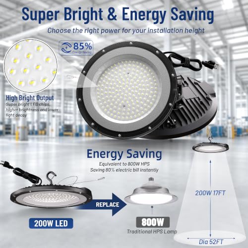 UFO High Bay LED Shop Lights 200W 10 Pack 5000K with 5ft Plug