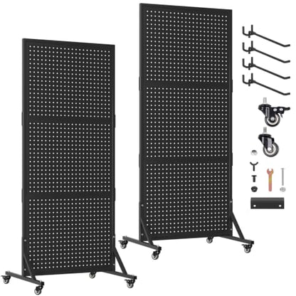 2 Pack 2x5ft Metal Pegboard Display Stand w/ Wheels & 60 Hooks - color: Set 2