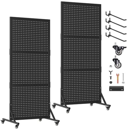 2 Pack 2x5ft Metal Pegboard Display Stand w/ Wheels & 60 Hooks - color: Set 2