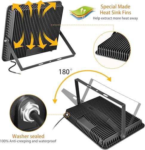 XYCN 3 pack 300W LED Flood Light,Super Bright Daylight (2000W Equivalent)42,500LM 5000K IP66 Waterproof Security Outdoor LED Arena Lights Commercial Lighting Floodlight for Backyard|Court|Stadium|Yard - color: 300W 3pack led flood light