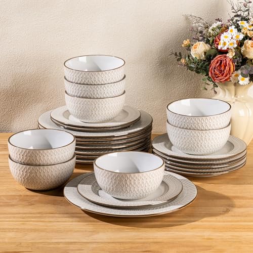 GBHOME Ceramic Dinnerware Sets of 8,24 pcs Plates and Bowls Sets Dishes - color: Pearl White-Diamond, size: Service for 8 (24 pcs)