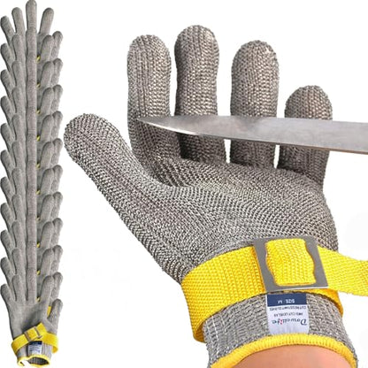 Dowellife Comfortable ANSI A9 Cut Resistant Glove Food Grade, Mesh Metal Kithcen Glove for Chef Oyster Shucking Mandoline Knife Butcher Meat Cutting - size: Large (Pack of 12)