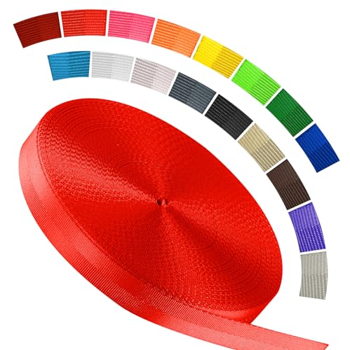 Polyester Webbing Strap 16+Colors – 1"&1.5"&1.9" – 16.5 25 33 55 Yards Heavy Duty Webbing Roll, Flat Webbing Strap for Indoor&Outdoor Gear, DIY Crafting, Repairing - color: Red, size: 1"-33 yards