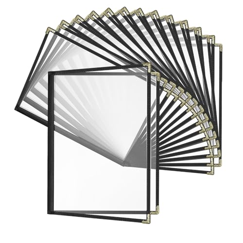 Goodsmart 12 Packs Cafe-Style Menu Covers, 2Pages/4Views Standard 8.5''x 14”Menu Holders, Durable Double-Stitched Edges, Crystal Clear Vinyl Protection, Easy-Insert Design Ideal for Restaurants(12PCS)