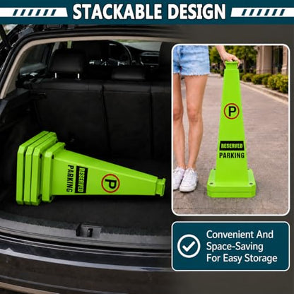 BESEA Reserved Parking Cones 3 Pack, 36 Inch Green Weighted Parking Cones - color: Green, size: 36INCH With Caution Sign