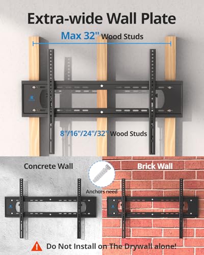 85 86 98 100 inch Heavy Duty Tilt TV Wall Mount Bracket for 65-120 inch Large TVS Up to 220LBS, Tilting TV Mount, Max VESA 900×600mm, 16/18/24/32" Studs, Fit Most 65+ 75+ 120 TVs - size: 65-120"