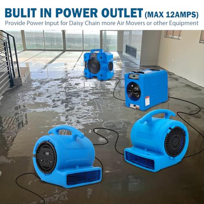 MOUNTO 1/4hp 1000CFM 2 Speed Air Mover Carpet Dryer Floor Fan Cooling Fan (Blue) - color: Blue